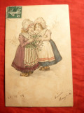 Ilustrata TCV -2 Fetite Olandeze ,piese autor , cca.1908, Circulata, Printata