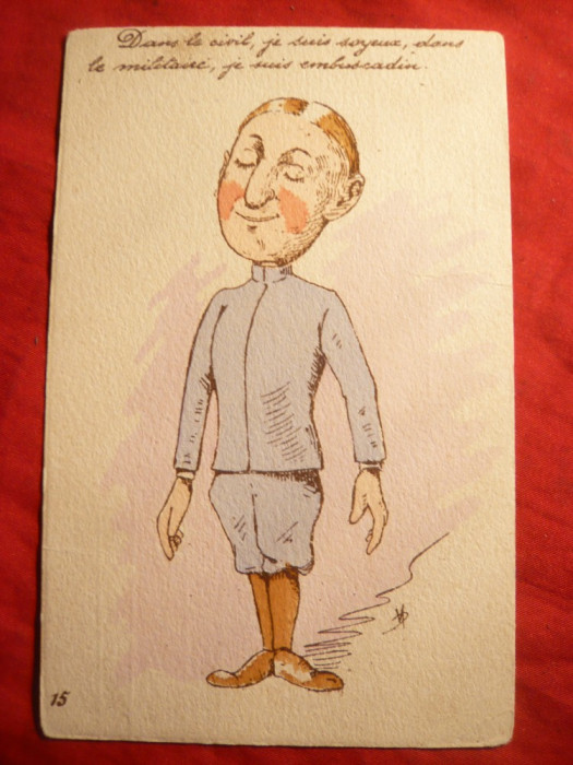 Ilustrata comica -Soldat in stare euforica ,semnat , circ.1921 ,piesa autor