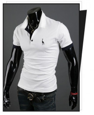 Tricou Casual SlimFit Polo Cambrat Alb Negru Bleumarin LICHIDARE STOC!!! foto