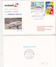 bnk fil Aerofilatelie - plic ocazional - Swissair 1995 - Primul zbor Airbus 320 foto