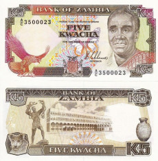 ZAMBIA 5 kwacha ND 1989 UNC!!! foto