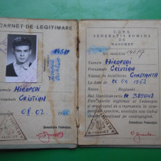 HOPCT CARNET DE LEGITIMARE-FEDERATIA ROMANA DE BASCHET-HIROPEDI CRISTIAN -1966