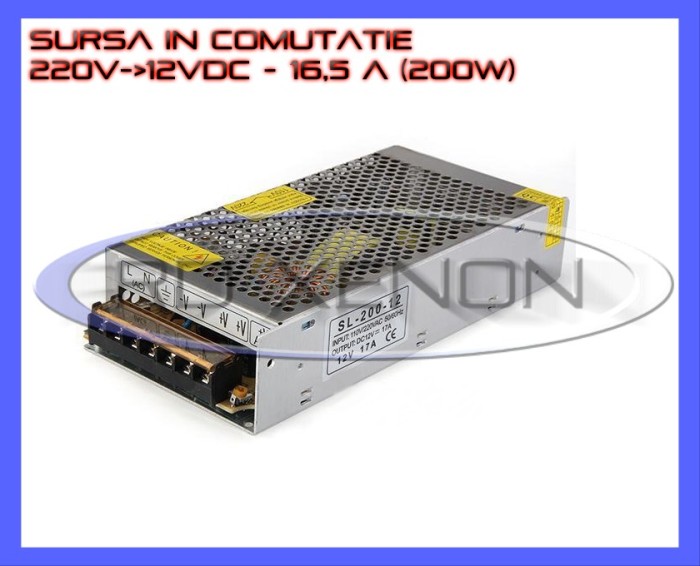 SURSA ALIMENTARE - ALIMENTATOR IN COMUTATIE 220V-12V - 15A AMPERI A 200W