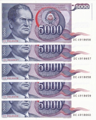 IUGOSLAVIA lot 5 buc. X 5.000 dinara 1985 UNC!!! foto