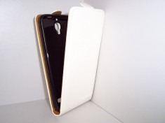 Husa flip alba (interior bej) pentru telefon Orange San Remo (Alcatel One Touch 6030 Idol) foto