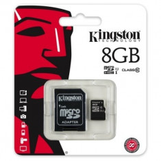 Card memorie Kingston microSDHC 8 GB clasa 10 + adaptor SD foto