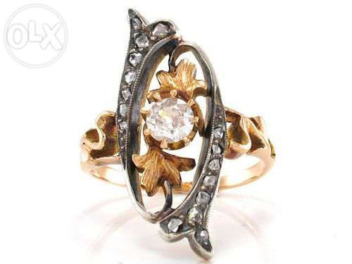 Inel ANTIK cu diamante - argint și aur roz 18K - Gr . 54 - 4,75g, 46 - 56 |  Okazii.ro