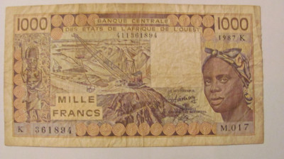 CY - 1000 francs franci 1987 Africa de Vest / Senegal / semnaturi rare foto