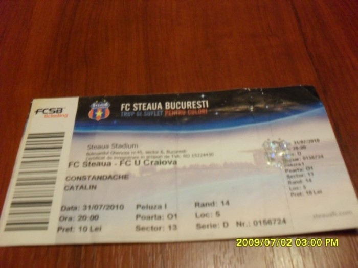 bilet Steaua - FC U Craiova