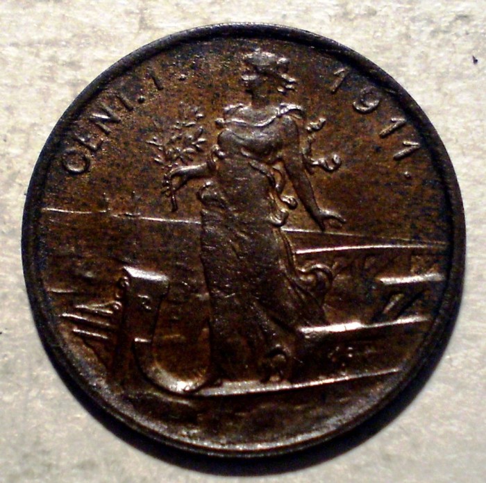 C.051 ITALIA VITTORIO EMANUELE III 1 CENTESIMO 1911 XF RARA 700000ex.
