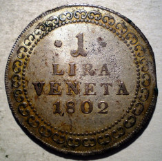 G.034 ITALIA VENETIA OCUPATIE AUSTRIACA 1 LIRA VENETA 1802 ARGINT 7,8g RARA foto