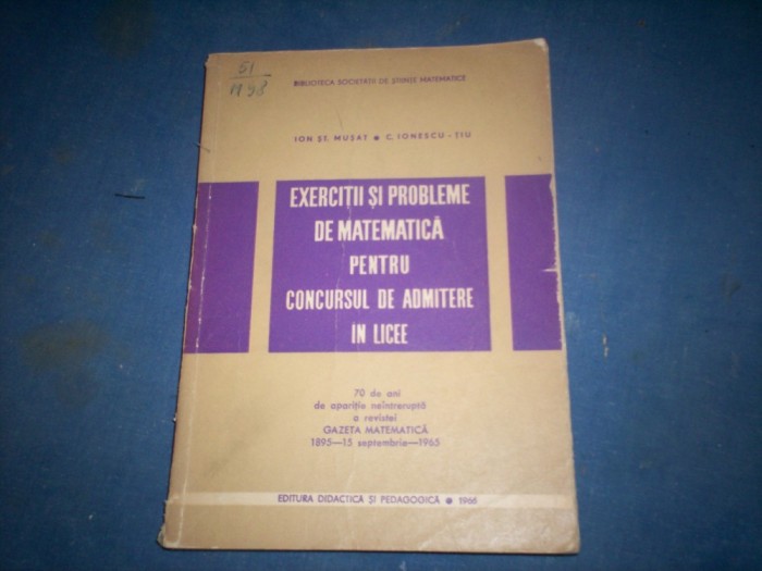 EXERCITII SI PROBLEME DE MATEMATICA PENTRU CONCURSUL DE ADMITERE IN LICEE