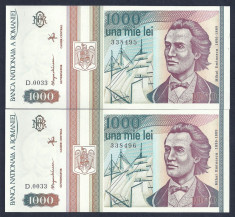 ROMANIA 1000 1.000 LEI 1993 UNC SERII CONSECUTIVE pret /2 buc [01] necirculata foto