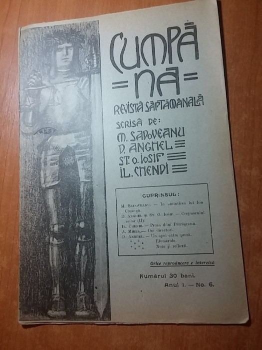 revista cumpana anul 1,nr. 6 din 1 ianuarie 1910 ( scrisa de mihail sadoveanu)