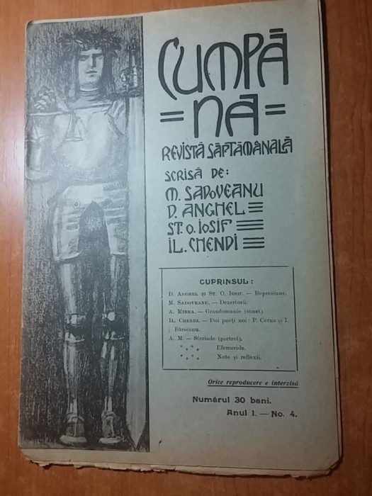 revista cumpana anul 1,nr. 4 din 18 decembrie 1909 ( scrisa de mihail sadoveanu)