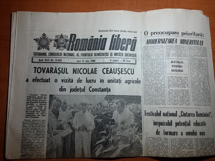 ziarul romania libera 10 iulie 1988 ( vizita lui ceusescu in jud constanta )