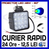 PROIECTOR LED PATRAT 12V, 24V - OFFROAD, SUV, UTILAJE - 48W DISPERSIE 60 GRADE, Universal, ZDM