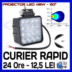 PROIECTOR LED PATRAT 12V, 24V - OFFROAD, SUV, UTILAJE - 48W DISPERSIE 60 GRADE