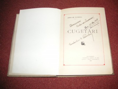 Dedicatie semnata de Constantin N.Parvulescu -Cugetari -Adina Olanescu foto