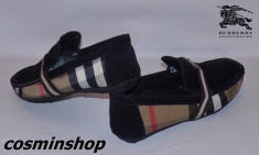 Mocasini BURBERRY din Piele Intoarsa cu Material Textil - Bleumarin / Negru !!! foto