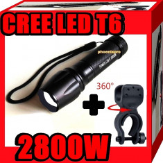 LANTERNA CREE LED T6 POWER LIGHT 2800 W + SUPORT BICICLETA foto