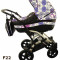 Carucior 2 in 1 Charm F22 (Alb cu Flori Violet si Negru) Kerttu