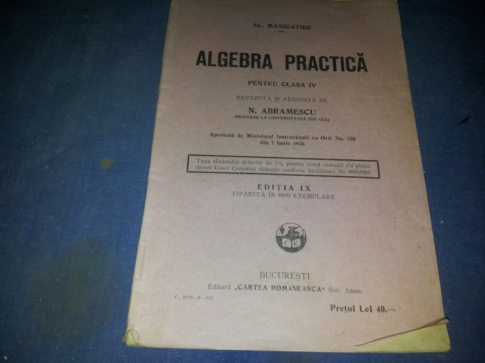 ALGEBRA PRACTICA PENTRU CLASA A IV-A 1927