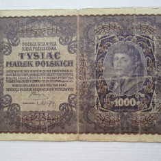 1000 Marek Marci 1919 bancnota poloneza Polonia 21,4 x 13,5 cm