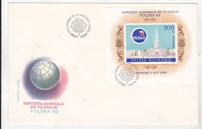 bnk fil FDC Romania 1993 - Expozitia mondiala de filatelie Polska - LP1313 foto