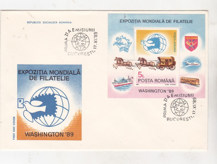 bnk fil FDC Romania 1989 - Expozitia mondiala de filatelie Washington - LP1230
