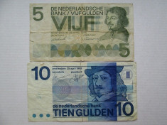 5 gulden 1966 , 10 gulden 1968 Olanda , lot 2 bancnote guldeni olandezi foto