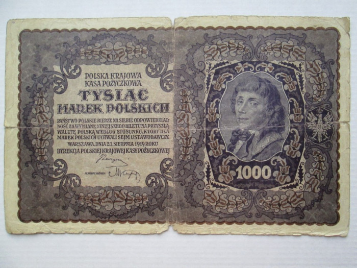 1000 Marek Marci 1919 bancnota poloneza Polonia 21,4 x 13,5 cm