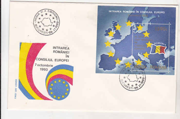 bnk fil FDC Romania 1993 - Intrarea Romaniei in Consiliul Europei - LP1327