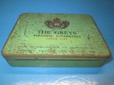 Cutie veche metal. Cigarettes 20 The Greys Virginia. Perioada cca 1930 foto