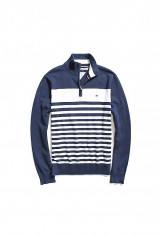 Pulover Tommy Hilfiger Men&amp;#039;s Half Zip Stripe Sweater albastru S M foto