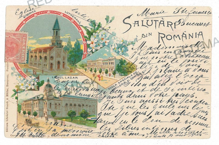 2898 - BUCURESTI, Church, High School, Litho - old postcard - used - 1903