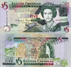 INSULELE CARAIBE 5 dollars 2008 UNC!!! foto