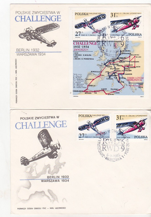 bnk fil Polonia FDC 1982 - aerofilatelie - Challenge 1932 1934