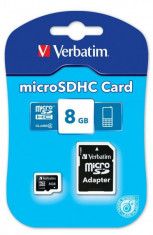 Card memorie Verbatim micro SDHC 8GB, Clasa 4 + adaptor SD foto