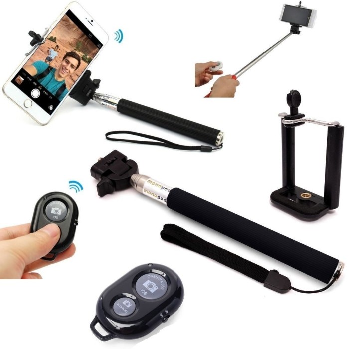 Selfie stick telecomanda bluetooth wireless telefon si camera. foto mare Selfie stick telecomanda bluetooth wireless telefon si camera. foto mare