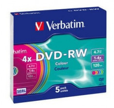 Verbatim DVD-RW Verbatim 5 bucati, 4x, 4.7GB, color foto