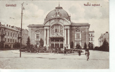 #1633- Romania Cernauti, carte postala circulata 1928: Teatrul national, animat foto