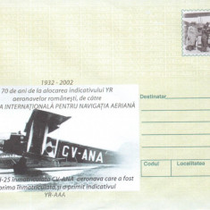 Aniversari - Aviatie, 70 de ani indicativ YR, intreg postal necirculat, 2002