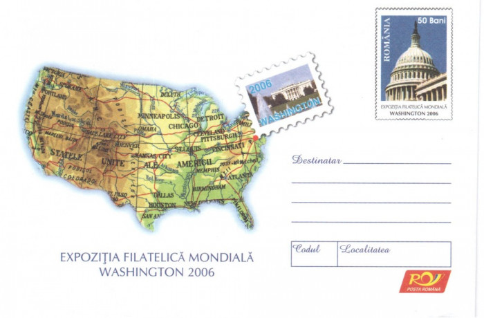 Expozitia Filatelica Mondiala Washington 2006, intreg postal necirculat