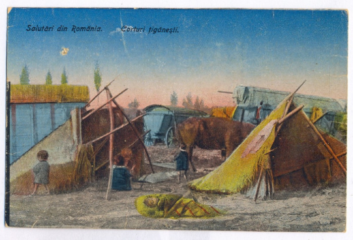 2950 - Ethnic, GYPSY TENTS, Tigani, Romania - old postcard - unused