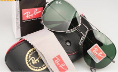 RAY BAN 3025 Aviator Rama Argintie-Lentila Verde foto