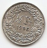 Elvetia 1/2 Franc 1959 Argint 2.5g/0.835 KM-23 foto