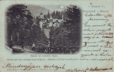 Romania, Sinaia, carte postala circulata 1903: Castelul Peles noaptea foto