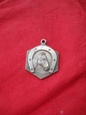 Deosebit si Vechi Medalion Pandativ Vintage Cal cu Potcoava Norocoasa foto