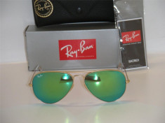 RAY BAN 3026 Aviator, Rama Aurie-Lentila Verde foto